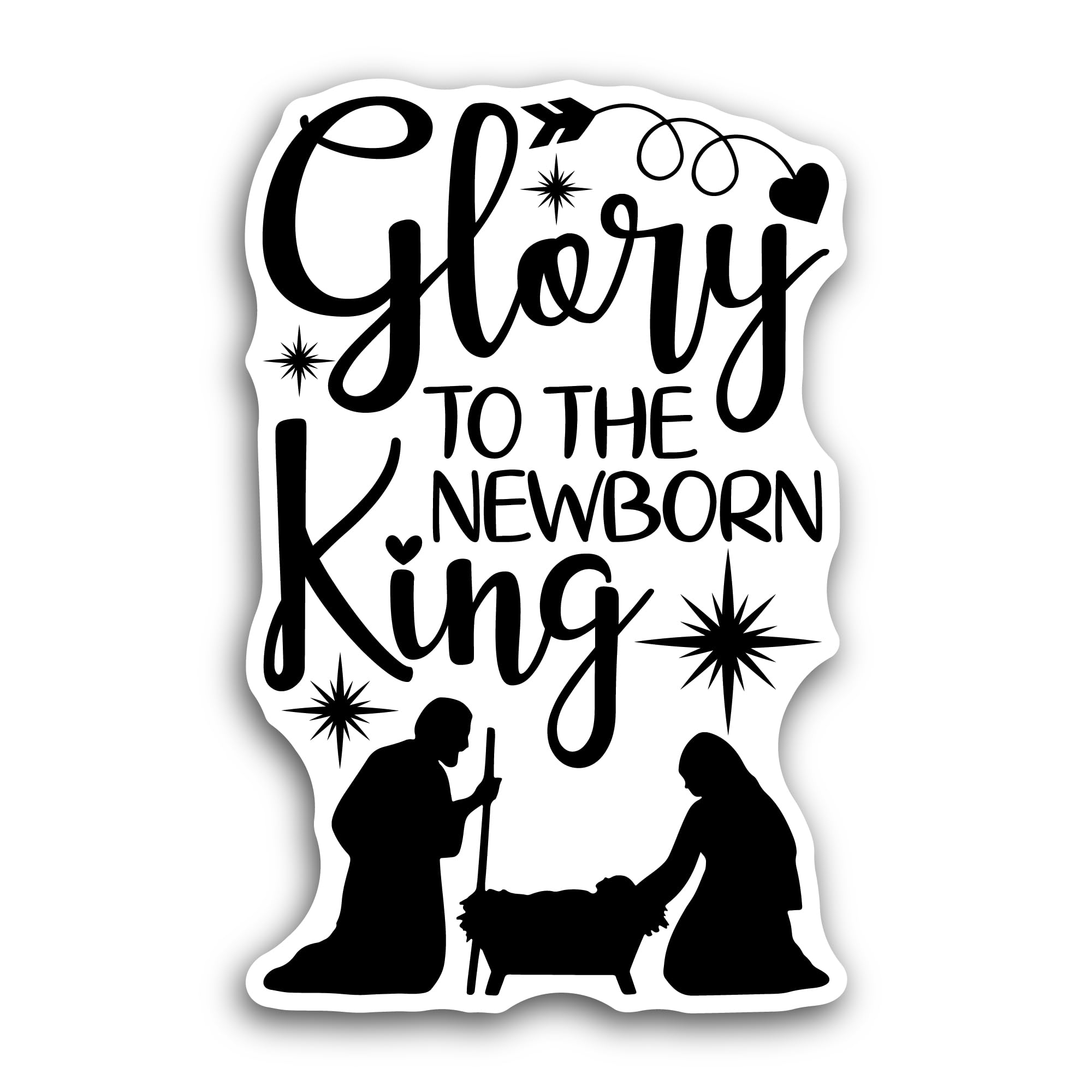 2 (Pieces) 3" and 5" Glory to The Newborn King Text Sticker, Waterproof Vinyl Decals for Many Purpos