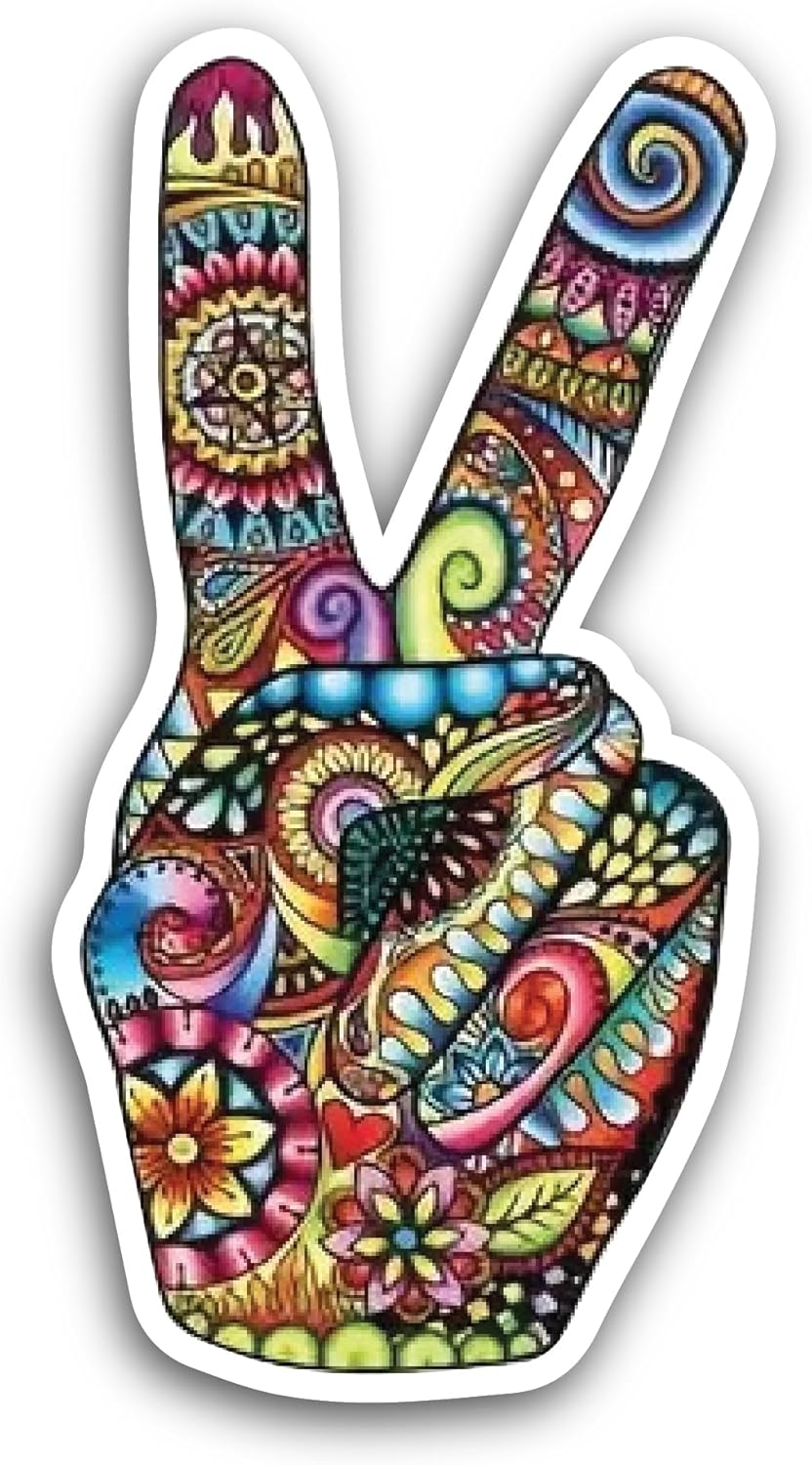 2 (Pieces) 3" and 5" Victory Hand Symbol with Design Decal Sticker, Waterproof Vinyl Decals for Many Purpose Like Cars, Trucks, Laptops, Phones, Windows and More