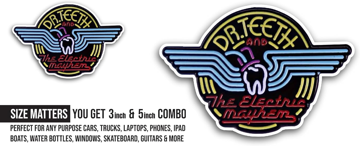 2 (Pieces) 3" and 5" Dr. Teeth and The Electric Mayhem Sticker, Waterproof Vinyl Decals for Many Purpose Like Cars, Trucks, Laptops, Phones, Windows and More