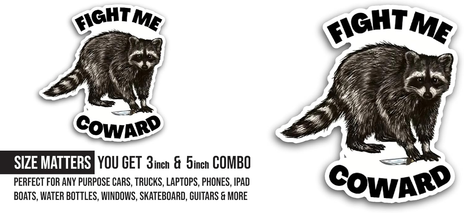2 (Pieces) 3" and 5" Fight Me Coward Sticker, Waterproof Vinyl Decals for Many Purpose Like Cars, Trucks, Laptops, Phones, Windows and More