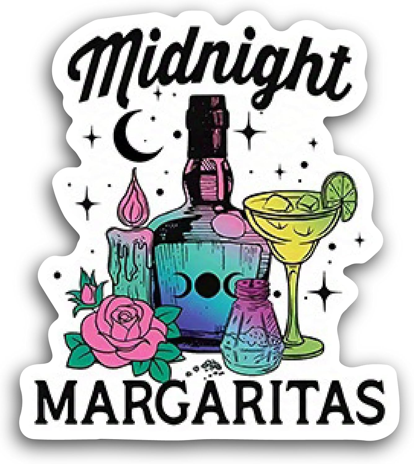 2 (Pieces) 3" and 5" Midnight Margaritas Text Sticker, Waterproof Vinyl Decals for Many Purpose Like Cars, Trucks, Laptops, Phones, Windows and More