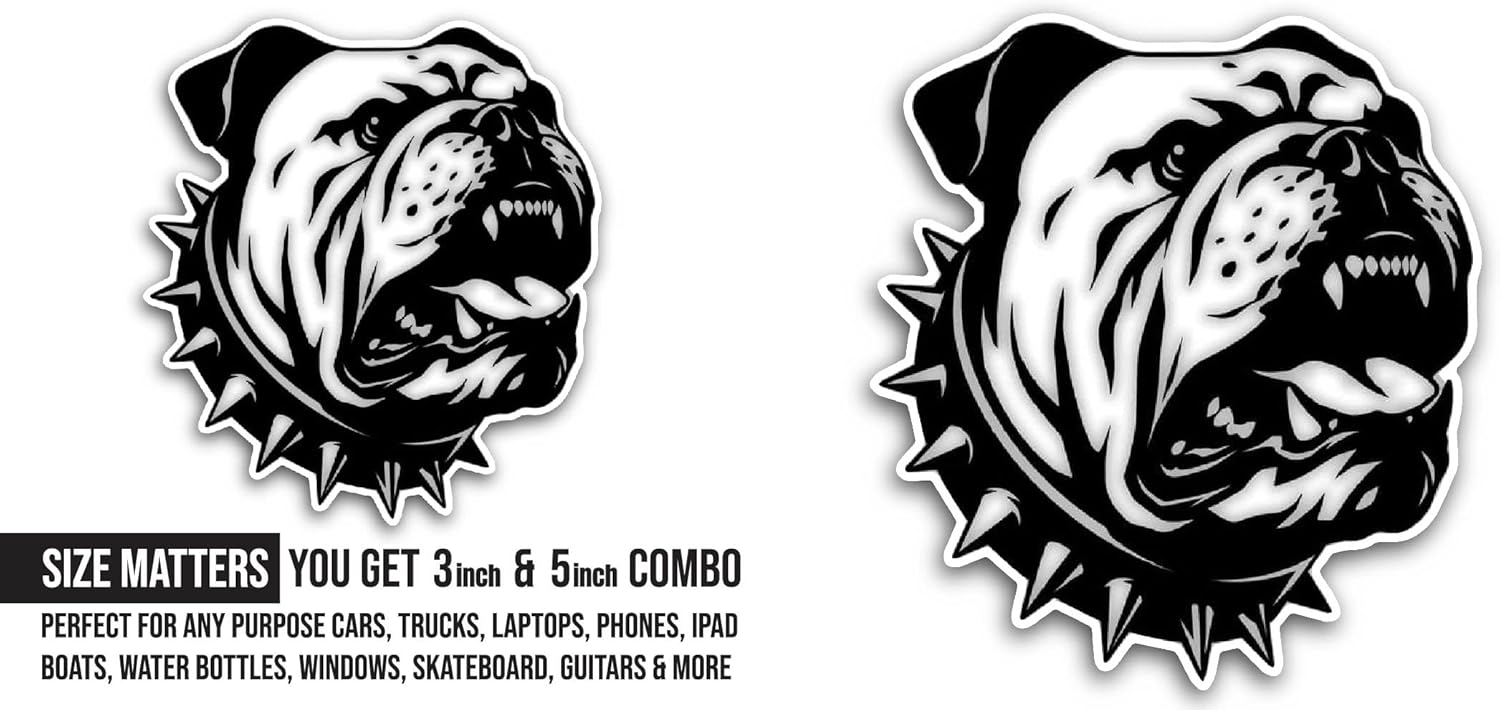 2 (Pieces) 3" and 5" Bull Dog Sticker, Waterproof Vinyl Decals for Many Purpose Like Cars, Trucks, Laptops, Phones, Windows and More
