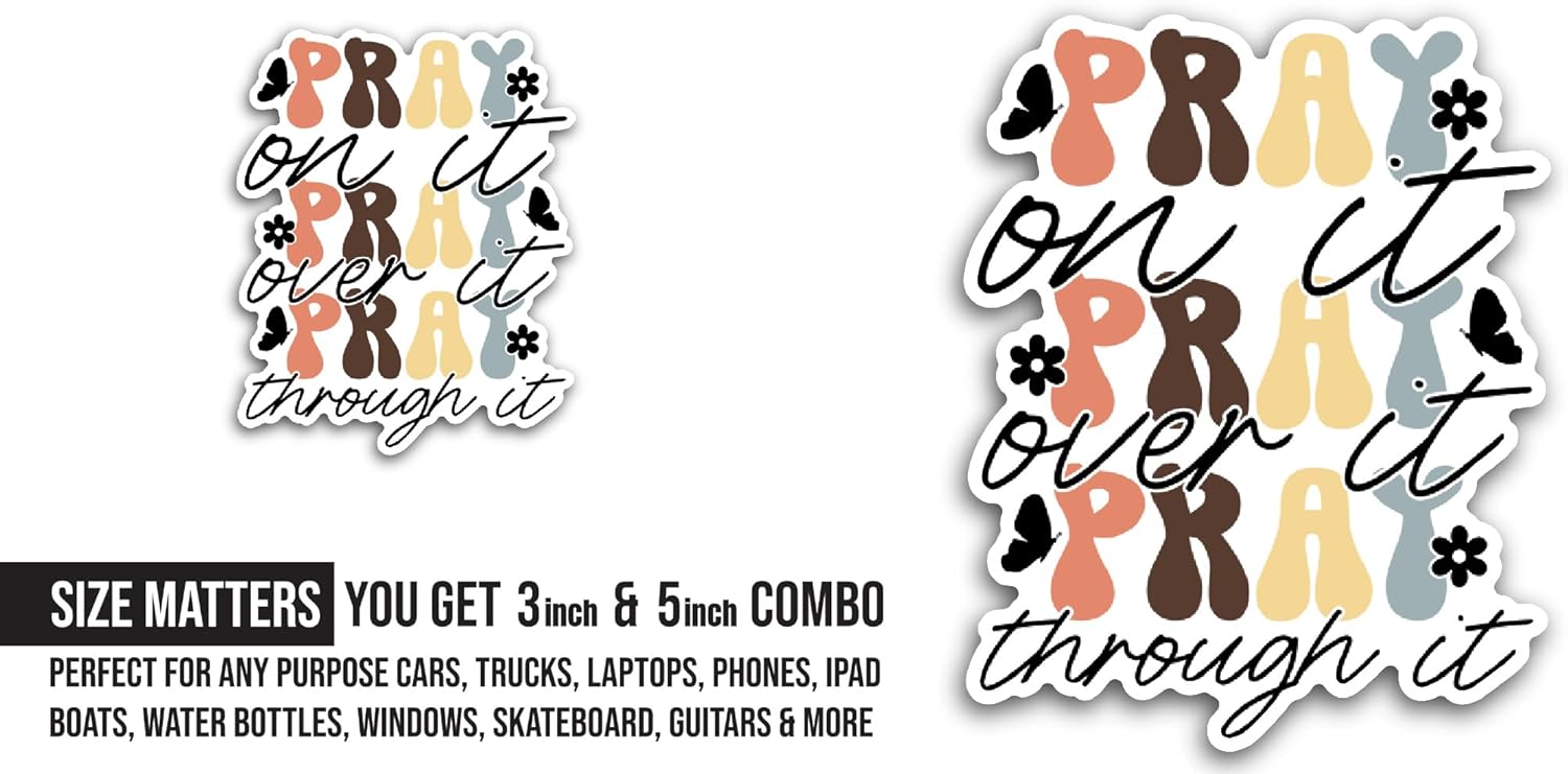 2 (Pieces) 3" and 5" Pray On It Text Sticker, Waterproof Vinyl Decals for Many Purpose Like Cars, Trucks, Laptops, Phones, Windows and More
