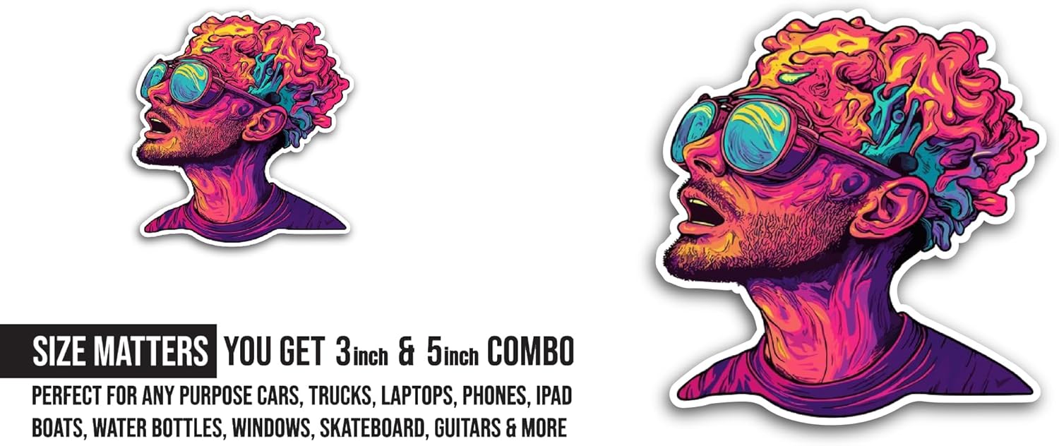 2 (Pieces) 3" and 5" Colorful Man Sticker, Waterproof Vinyl Decals for Many Purpose Like Cars, Trucks, Laptops, Phones, Windows and More