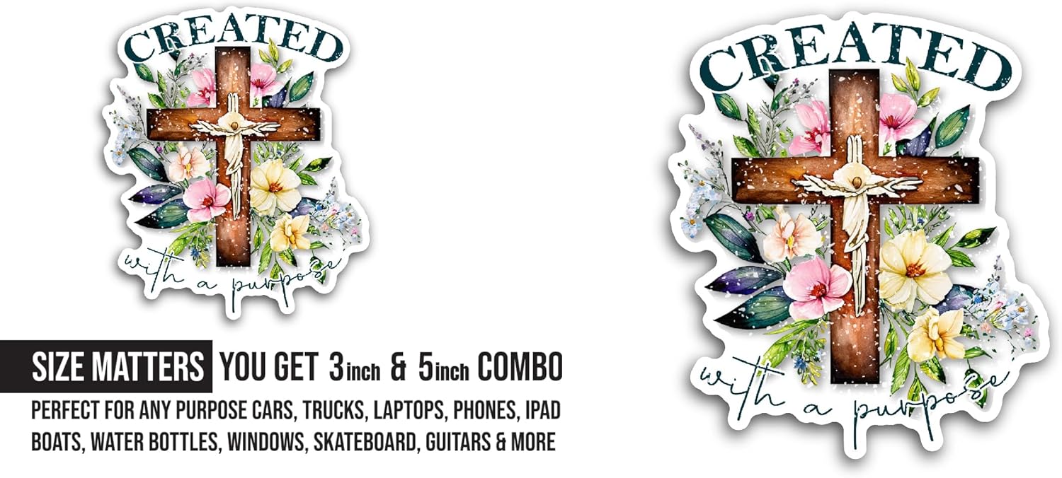 2 (Pieces) 3" and 5" Created Sticker, Waterproof Vinyl Decals for Many Purpose Like Cars, Trucks, Laptops, Phones, Windows and More