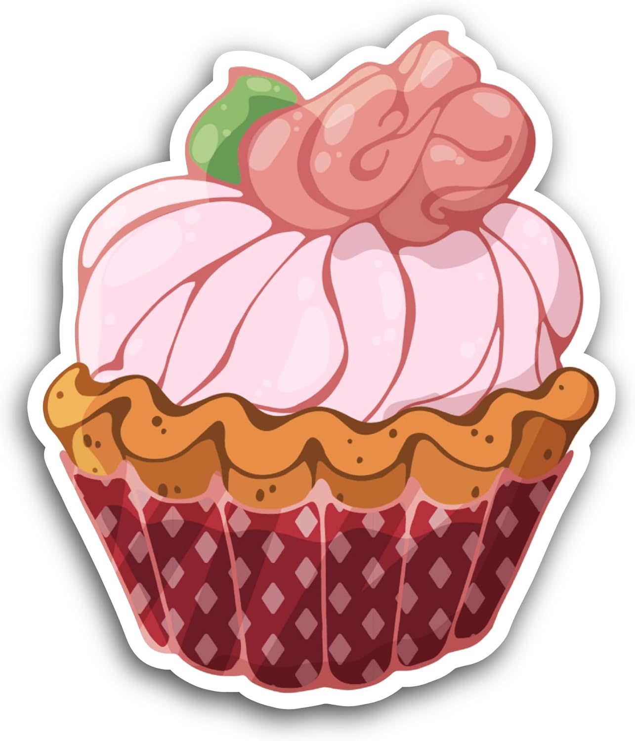 2 (Pieces) 3" and 5" Strawberry Cream Cupcake Sticker, Waterproof Vinyl Decals for Many Purpose Like Cars, Trucks, Laptops, Phones, Windows and More