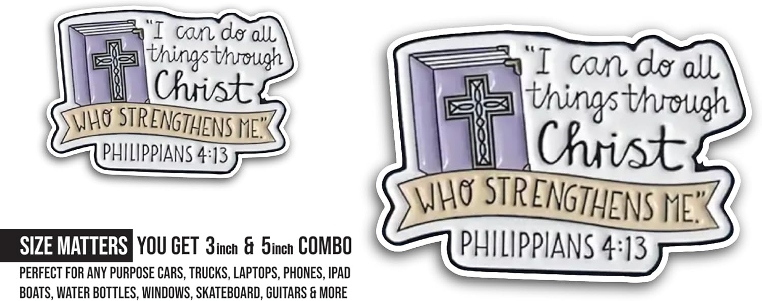 2 (Pieces) 3" and 5" I Can Do All Things Text Sticker, Waterproof Vinyl Decals for Many Purpose Like Cars, Trucks, Laptops, Phones, Windows and More