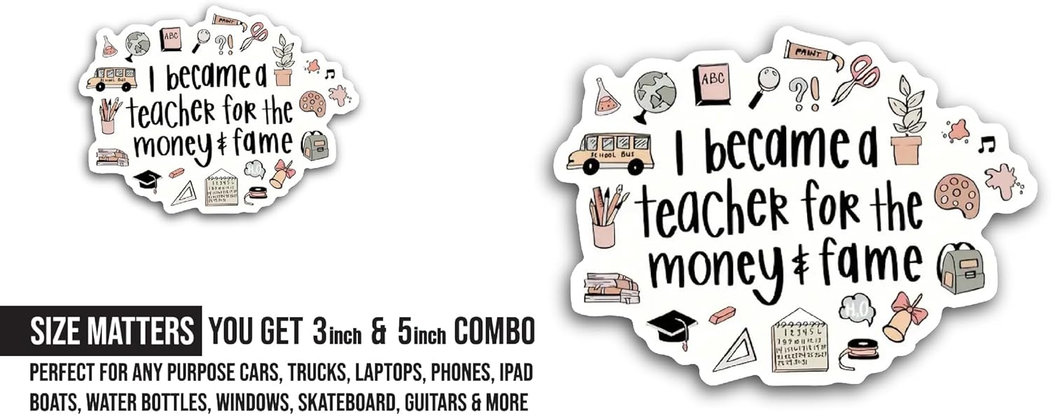 2 (Pieces) 3" and 5" I Became A Teacher Text Sticker, Waterproof Vinyl Decals for Many Purpose Like Cars, Trucks, Laptops, Phones, Windows and More