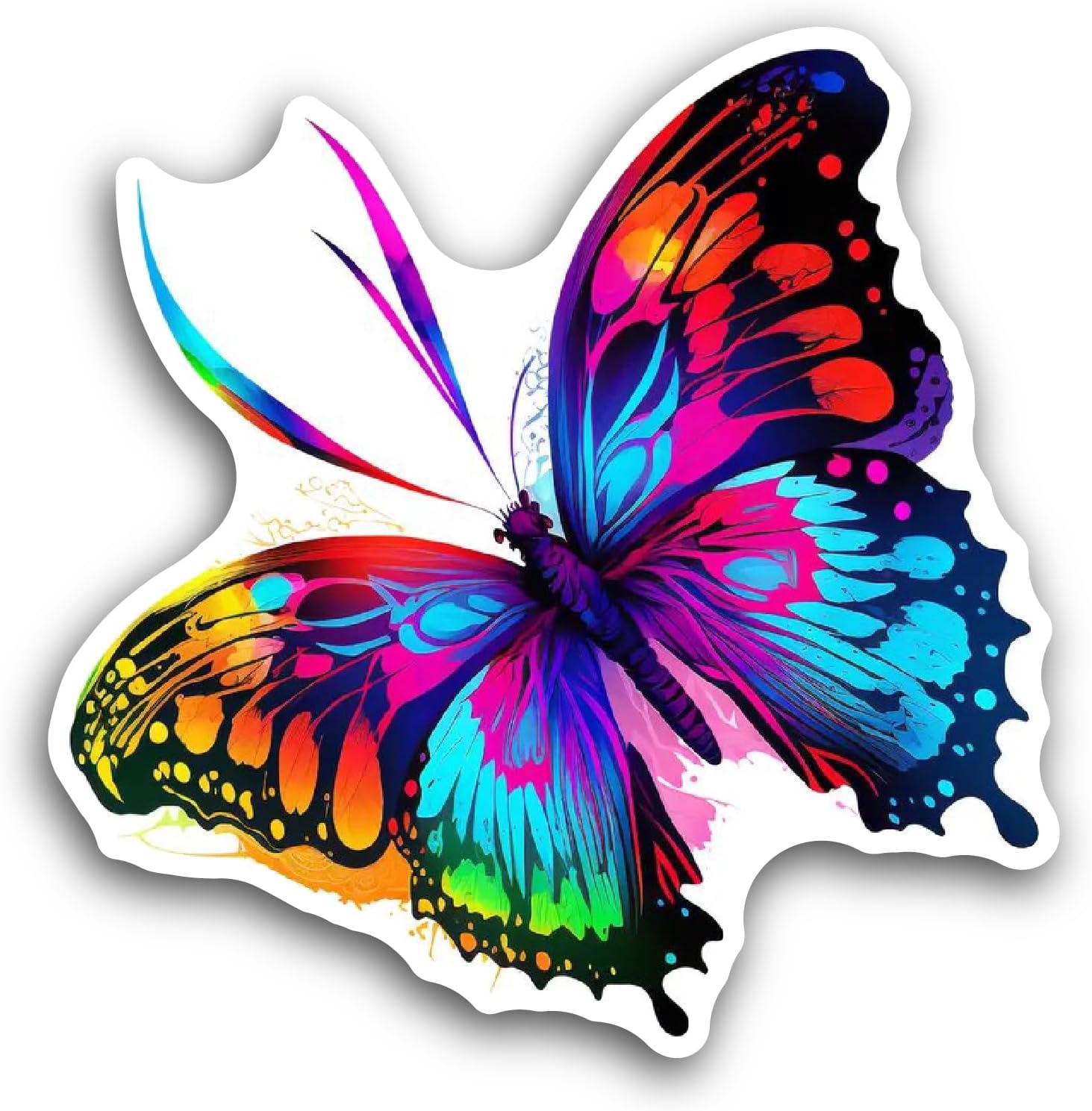 2 (Pieces) 3" and 5" Colorful Butterfly Sticker, Waterproof Vinyl Decals for Many Purpose Like Cars, Trucks, Laptops, Phones, Windows and More