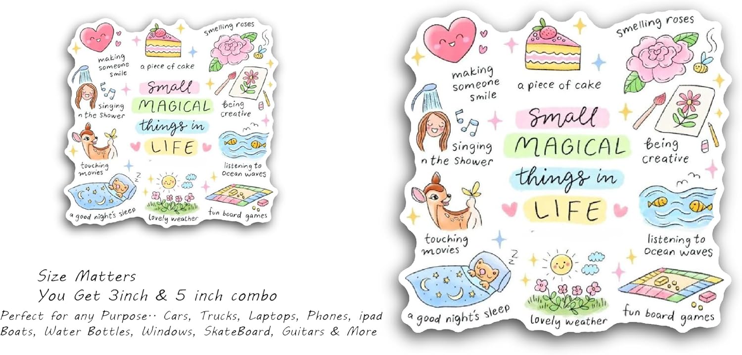 2 (Pieces) 3" and 5" Motivational Texts with Clip Arts Sticker, Waterproof Vinyl Decals for Many Purpose Like Cars, Trucks, Laptops, Phones, Windows and More