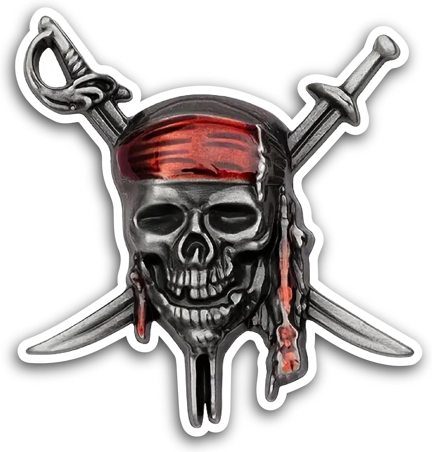 2 (Pieces) 3" and 5" Pirate Skull with Crossed Swords Sticker, Waterproof Vinyl Decals for Many Purpose Like Cars, Trucks, Laptops, Phones, Windows and More