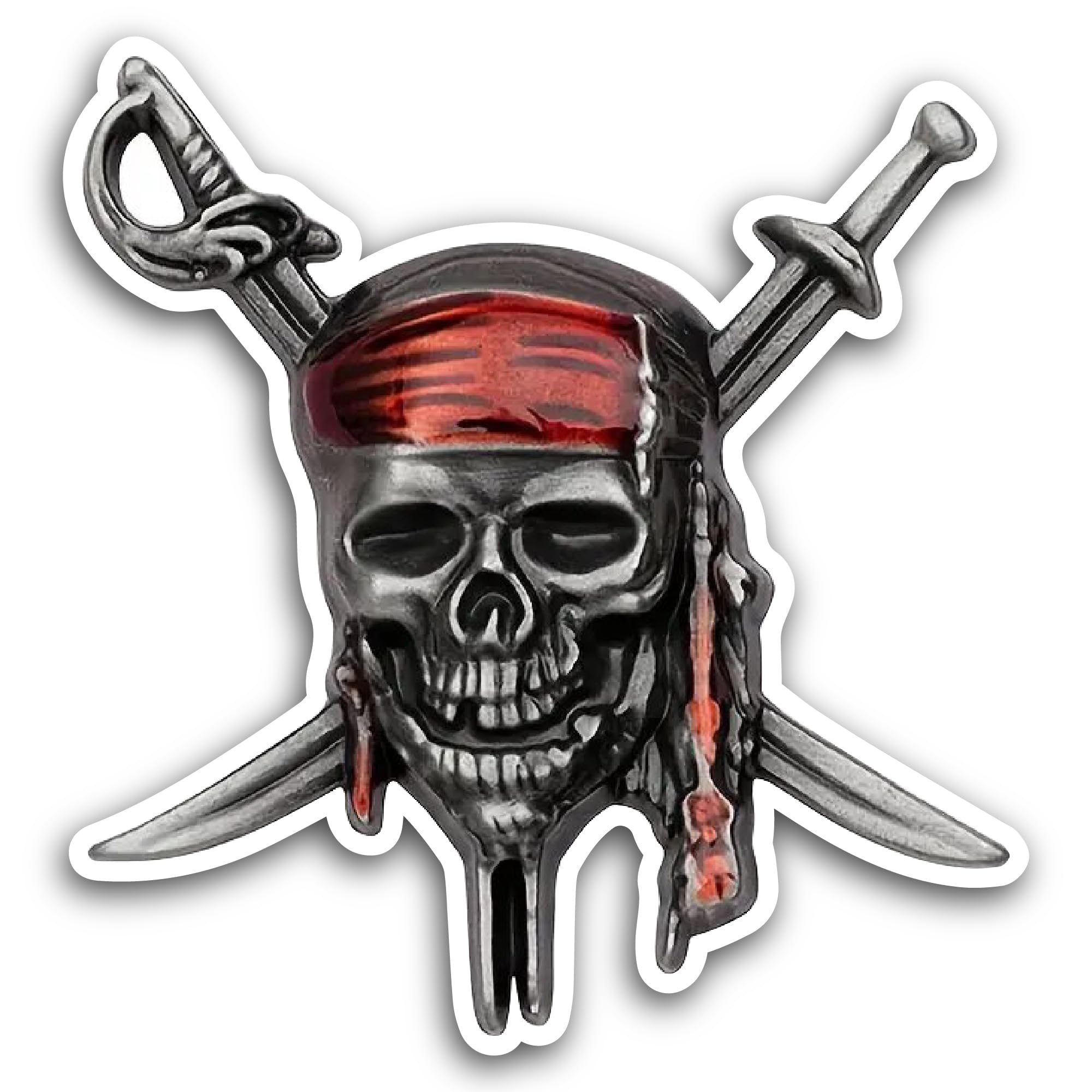 2 (Pieces) 3" and 5" Pirate Skull with Crossed Swords Sticker, Waterproof Vinyl Decals for Many Purp