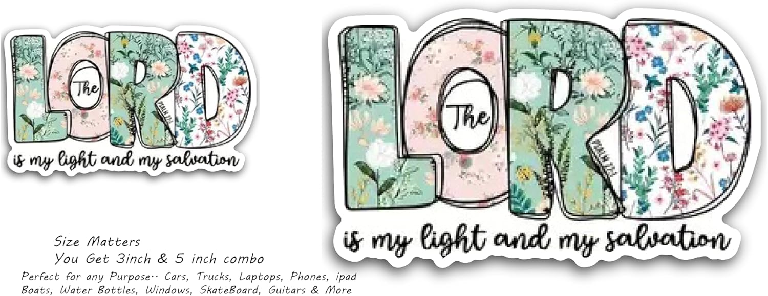 2 (Pieces) 3" and 5" Lord is My Tight and My Salvation Decal Sticker, Waterproof Vinyl Decals for Many Purpose Like Cars, Trucks, Laptops, Phones, Windows and More