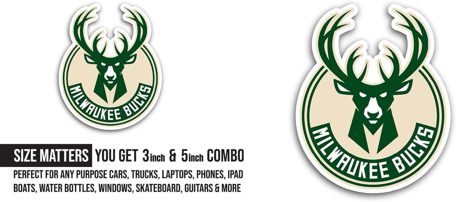 2 (Pieces) 3" and 5" M1lwaukee Bucks Decal Sticker, Waterproof Vinyl Decals for Many Purpose Like Cars, Trucks, Laptops, Phones, Windows and More