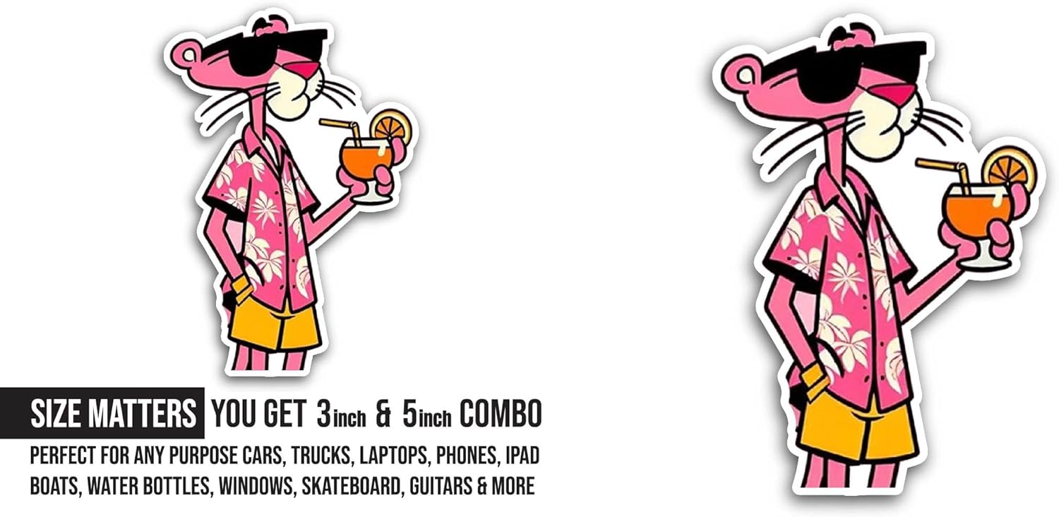 2 (Pieces) 3" and 5" Panther Drinking Juice Sticker, Waterproof Vinyl Decals for Many Purpose Like Cars, Trucks, Laptops, Phones, Windows and More