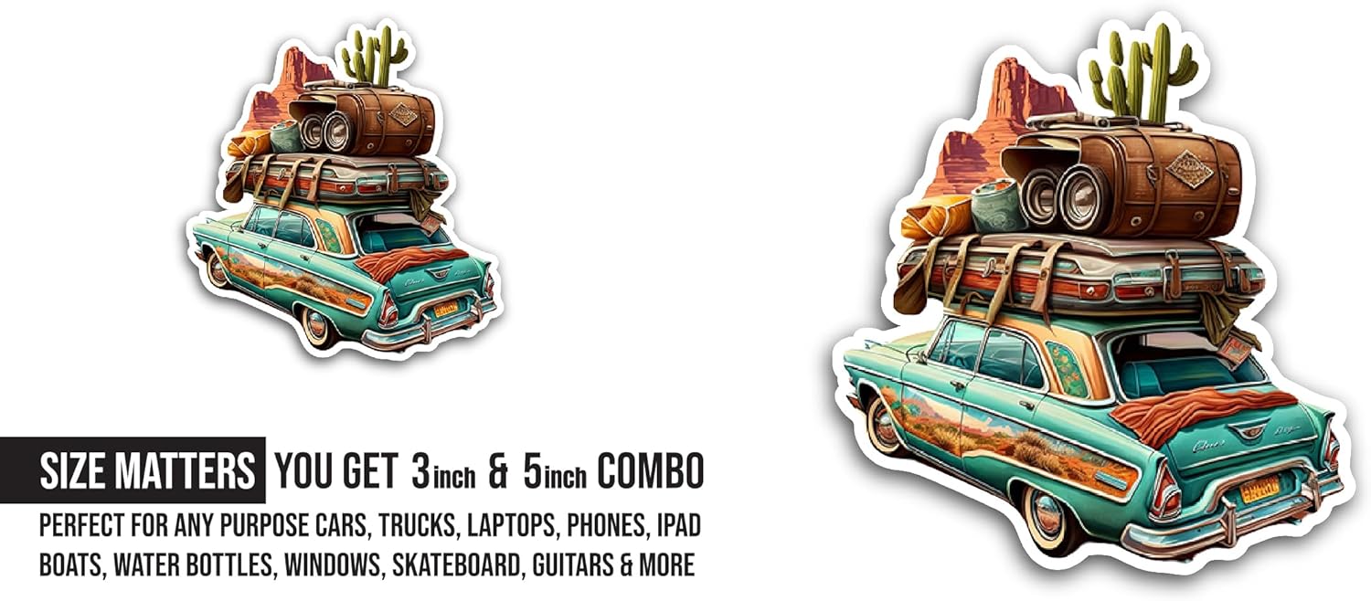 2 (Pieces) 3" and 5" Travel Car, Luggage Sticker, Waterproof Vinyl Decals for Many Purpose Like Cars, Trucks, Laptops, Phones, Windows and More