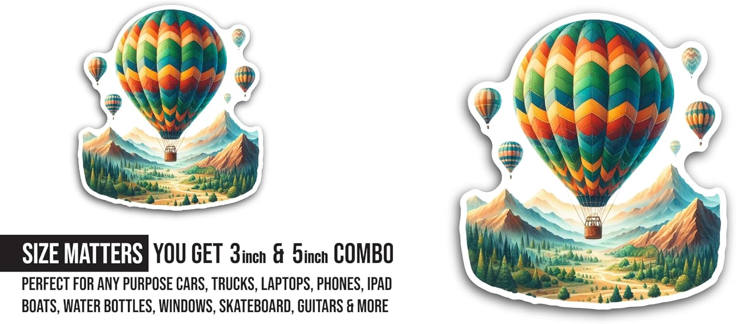 2 (Pieces) 3" and 5" Hot Air Balloons Sticker, Waterproof Vinyl Decals for Many Purpose Like Cars, Trucks, Laptops, Phones, Windows and More