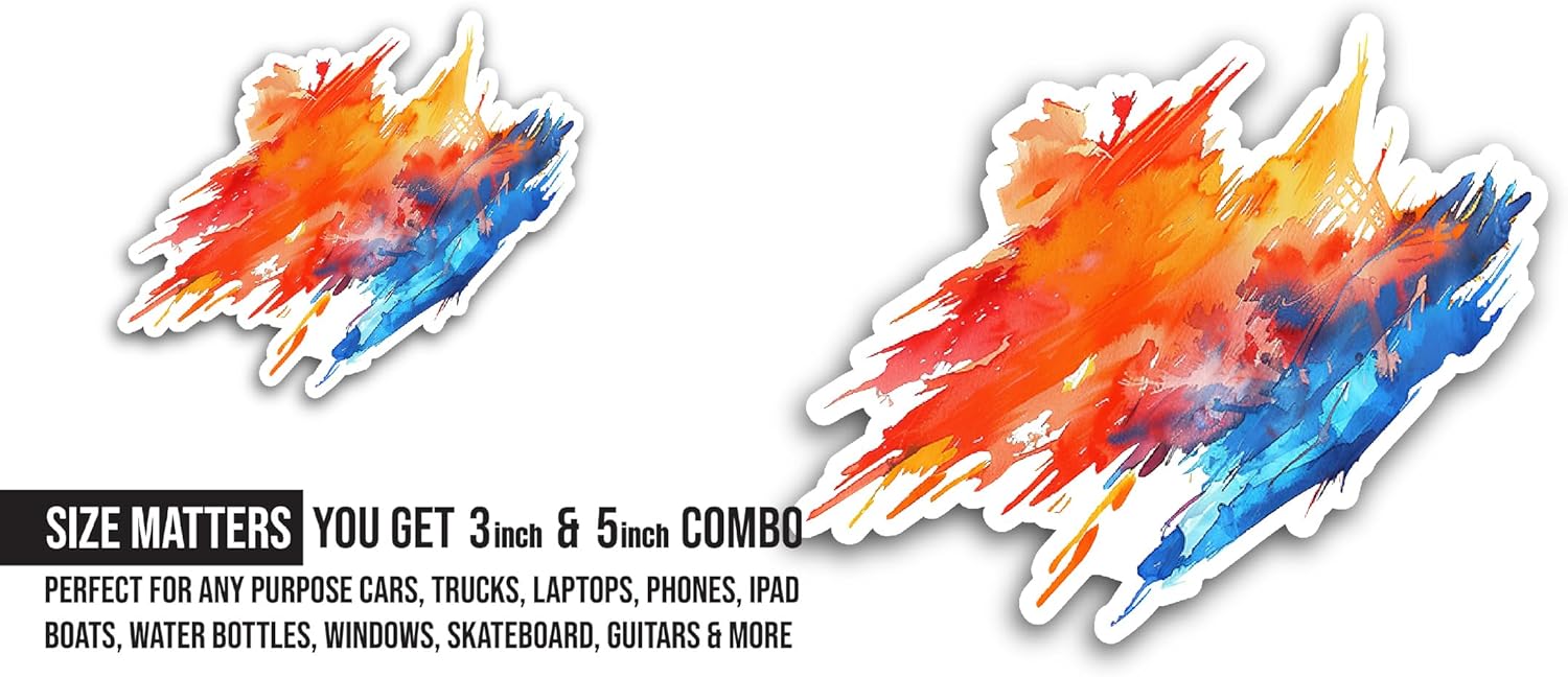 2 (Pieces) 3" and 5" Colorful Brush Stroke Sticker, Waterproof Vinyl Decals for Many Purpose Like Cars, Trucks, Laptops, Phones, Windows and More