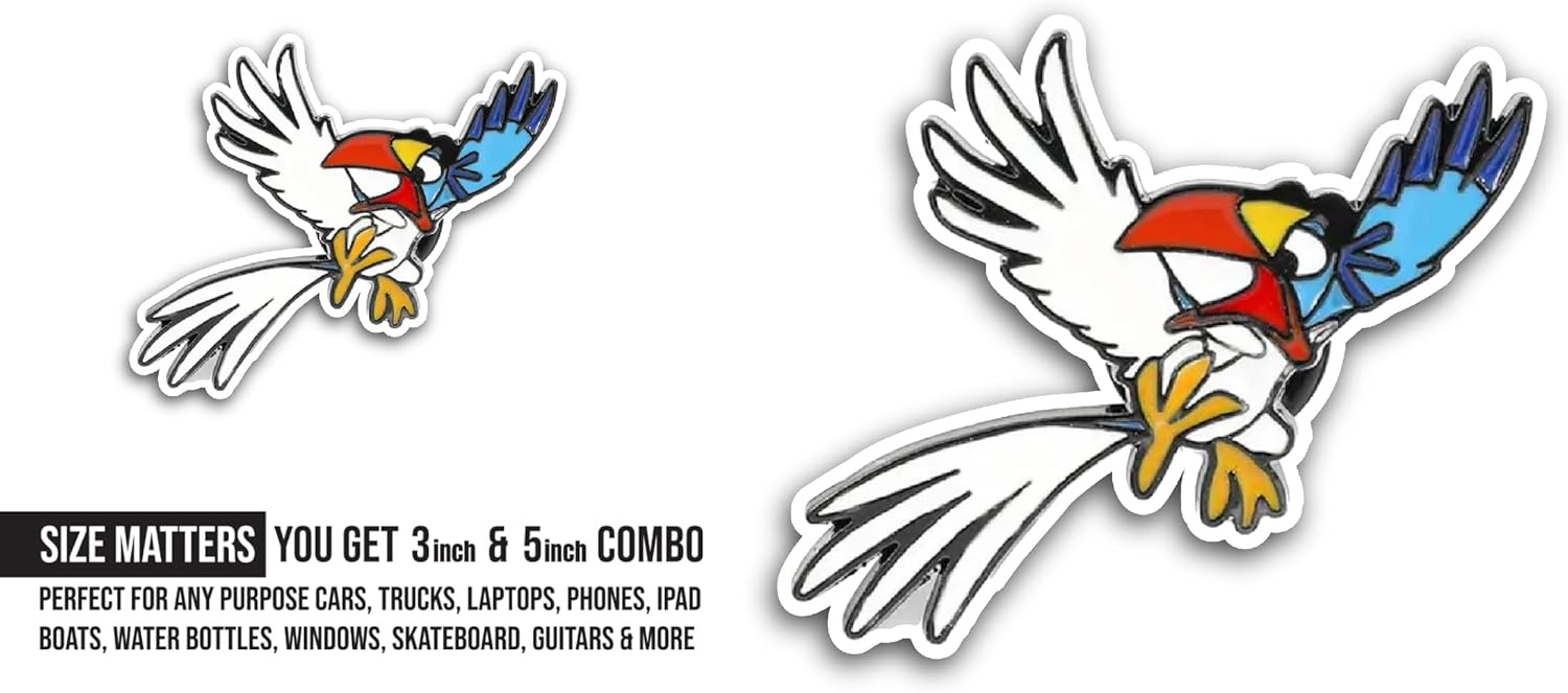 2 (Pieces) 3" and 5" White Bird Sticker, Waterproof Vinyl Decals for Many Purpose Like Cars, Trucks, Laptops, Phones, Windows and More