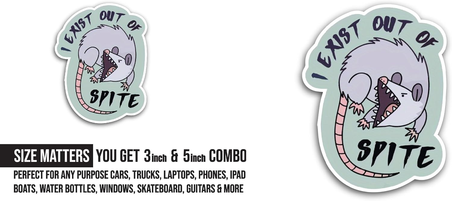 2 (Pieces) 3" and 5" I Exist Out of Spite Sticker, Waterproof Vinyl Decals for Many Purpose Like Cars, Trucks, Laptops, Phones, Windows and More