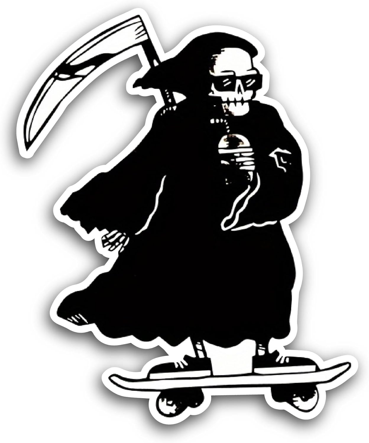 2 (Pieces) 3" and 5" Skateboarding Grim Reaper Sticker, Waterproof Vinyl Decals for Many Purpose Like Cars, Trucks, Laptops, Phones, Windows and More