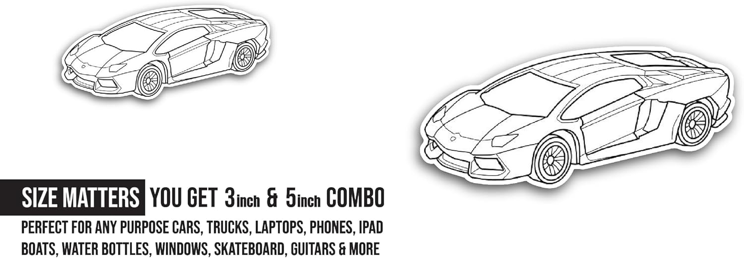 2 (Pieces) 3" and 5" Lamborghini Car Sticker, Waterproof Vinyl Decals for Many Purpose Like Cars, Trucks, Laptops, Phones, Windows and More
