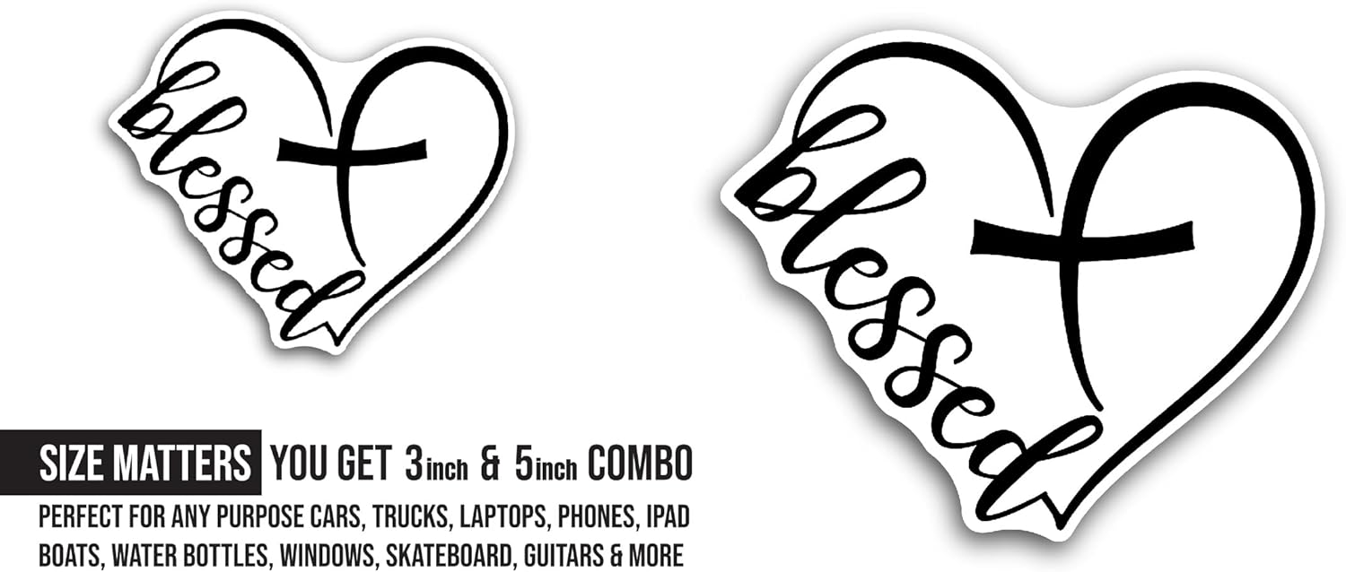 2 (Pieces) 3" and 5" Blessed Heart Decal Sticker, Waterproof Vinyl Decals for Many Purpose Like Cars, Trucks, Laptops, Phones, Windows and More