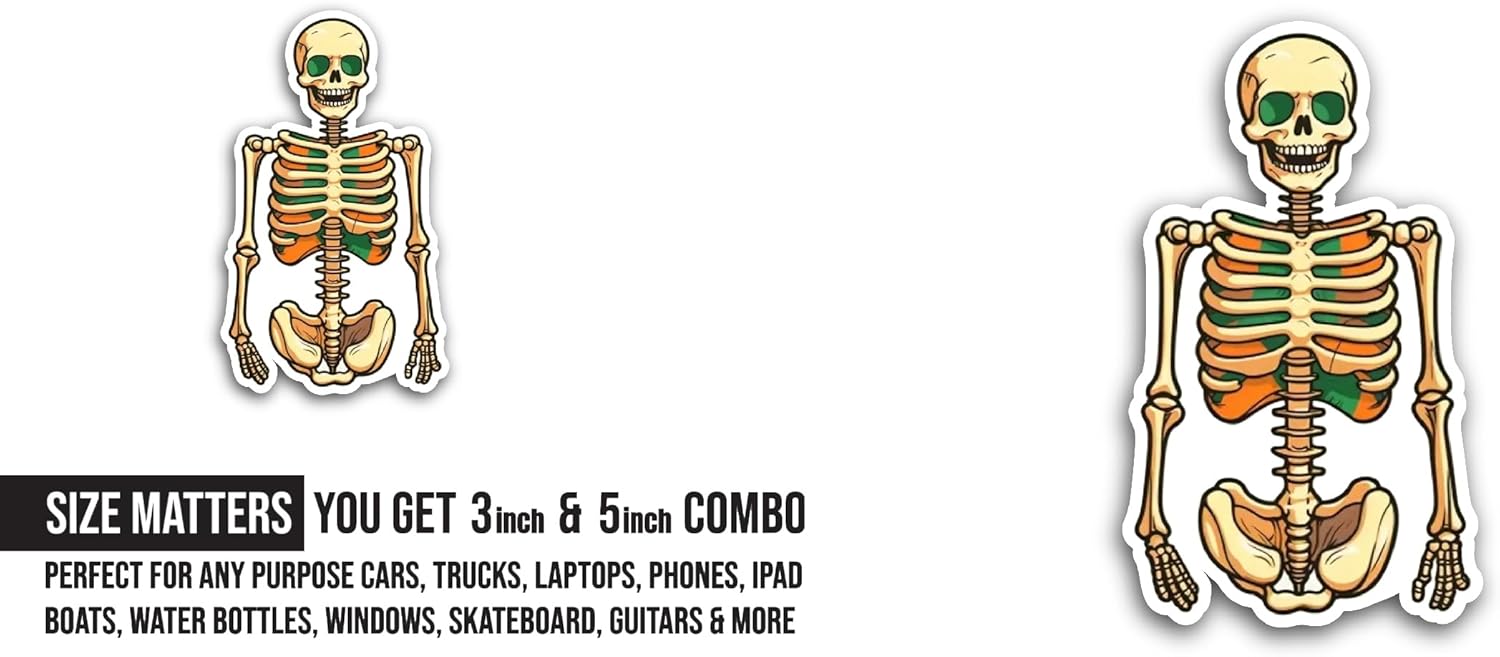 2 (Pieces) 3" and 5" Skeleton Sticker, Waterproof Vinyl Decals for Many Purpose Like Cars, Trucks, Laptops, Phones, Windows and More