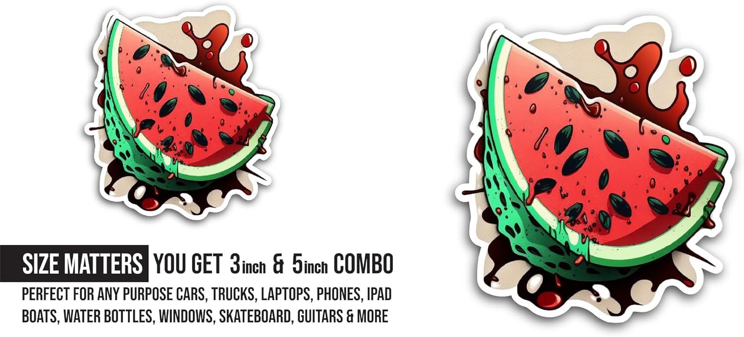 2 (Pieces) 3" and 5" Watermelon Slice Sticker, Waterproof Vinyl Decals for Many Purpose Like Cars, Trucks, Laptops, Phones, Windows and More