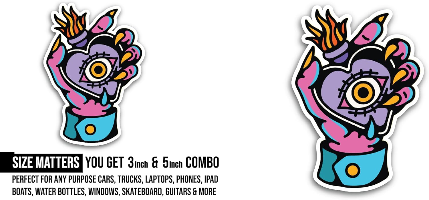 2 (Pieces) 3" and 5" Heart in Hand Sticker, Waterproof Vinyl Decals for Many Purpose Like Cars, Trucks, Laptops, Phones, Windows and More