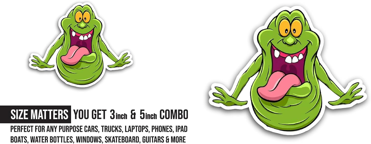 2 (Pieces) 3" and 5" Slimer Sticker, Waterproof Vinyl Decals for Many Purpose Like Cars, Trucks, Laptops, Phones, Windows and More