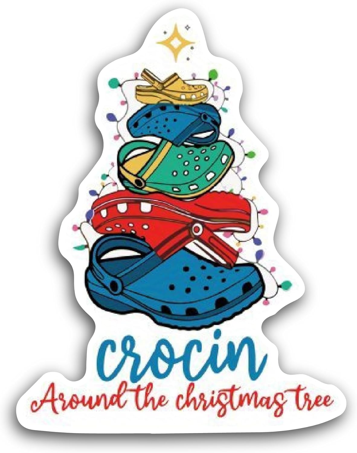 2 (Pieces) 3" and 5" Crocin' Around The Christmas Tree Sticker, Waterproof Vinyl Decals for Many Purpose Like Cars, Trucks, Laptops, Phones, Windows and More