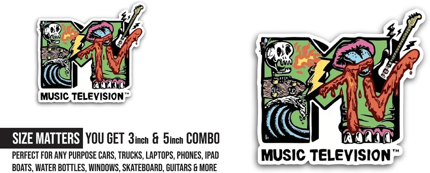 2 (Pieces) 3" and 5" Retr0 MTV Music Television Sticker, Waterproof Vinyl Decals for Many Purpose Like Cars, Trucks, Laptops, Phones, Windows and More