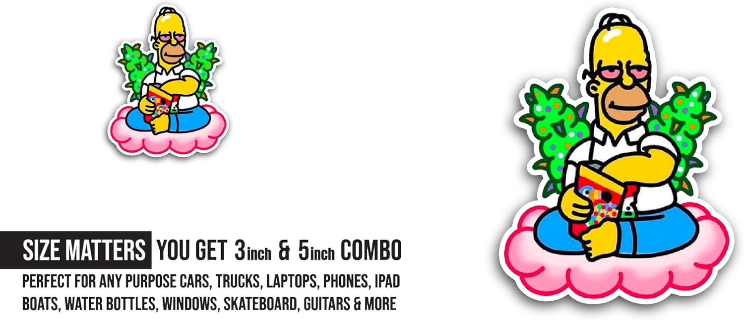 2 (Pieces) 3" and 5" Simps0n Character Sticker, Waterproof Vinyl Decals for Many Purpose Like Cars, Trucks, Laptops, Phones, Windows and More