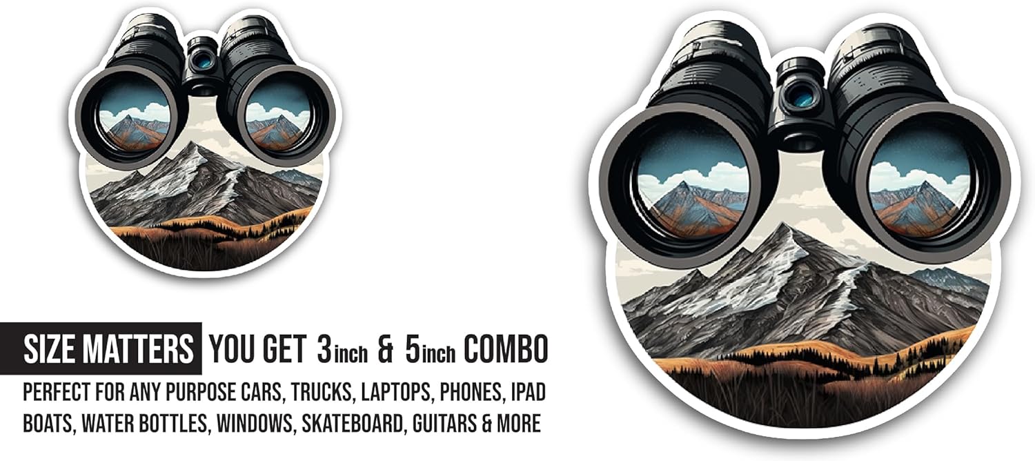2 (Pieces) 3" and 5" Binoculars Sticker, Waterproof Vinyl Decals for Many Purpose Like Cars, Trucks, Laptops, Phones, Windows and More