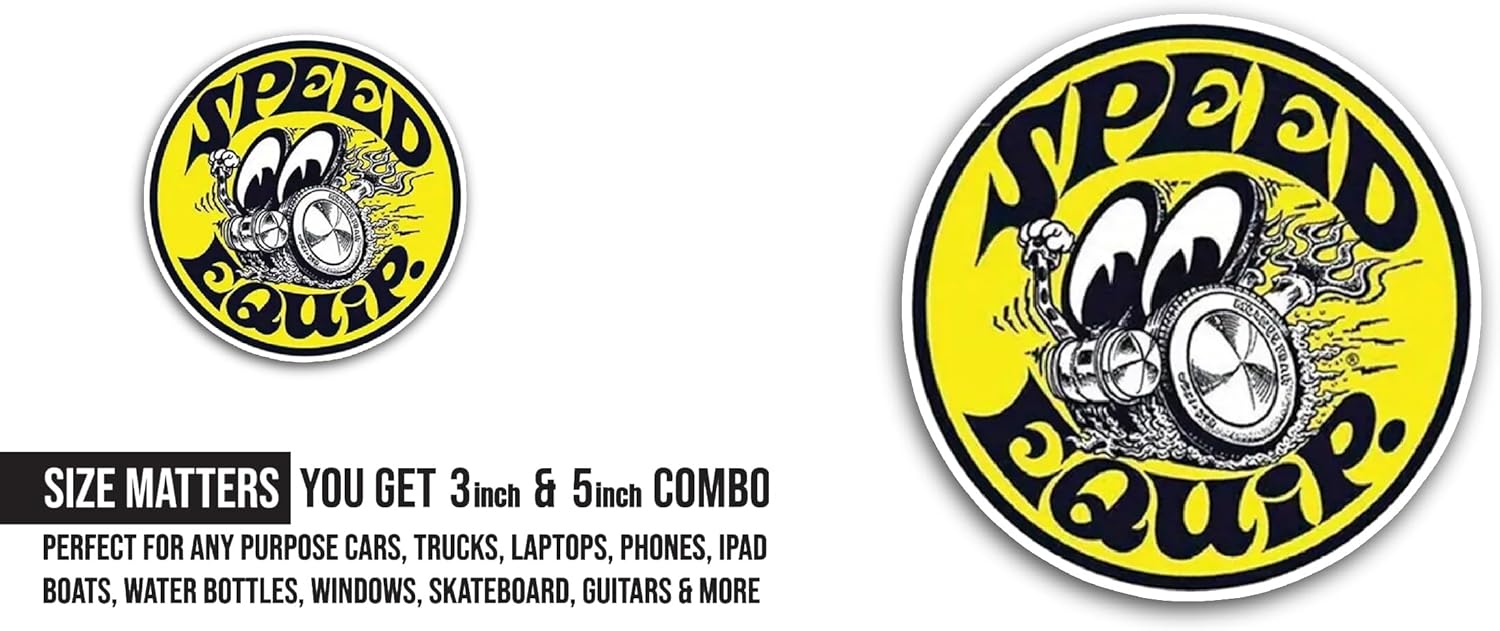 2 (Pieces) 3" and 5" Speed Equip Text Sticker, Waterproof Vinyl Decals for Many Purpose Like Cars, Trucks, Laptops, Phones, Windows and More