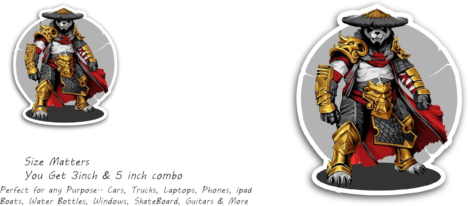2 (Pieces) 3" and 5" Panda Warrior Sticker, Waterproof Vinyl Decals for Many Purpose Like Cars, Trucks, Laptops, Phones, Windows and More