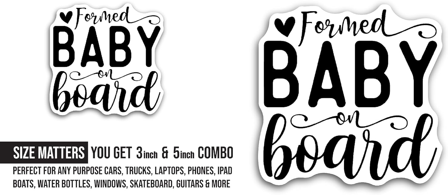 2 (Pieces) 3" and 5" Formed Baby On Board Sticker, Waterproof Vinyl Decals for Many Purpose Like Cars, Trucks, Laptops, Phones, Windows and More