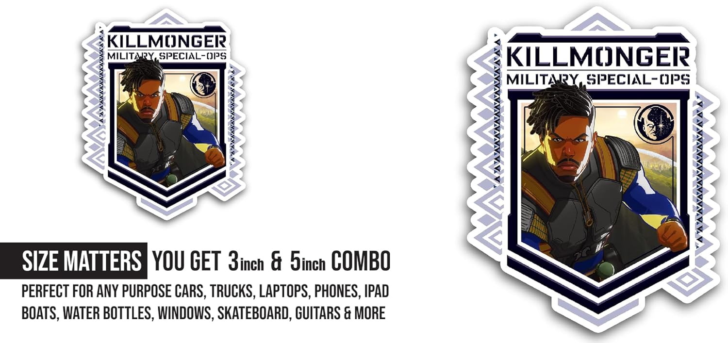 2 (Pieces) 3" and 5" Killmonger Sticker, Waterproof Vinyl Decals for Many Purpose Like Cars, Trucks, Laptops, Phones, Windows and More