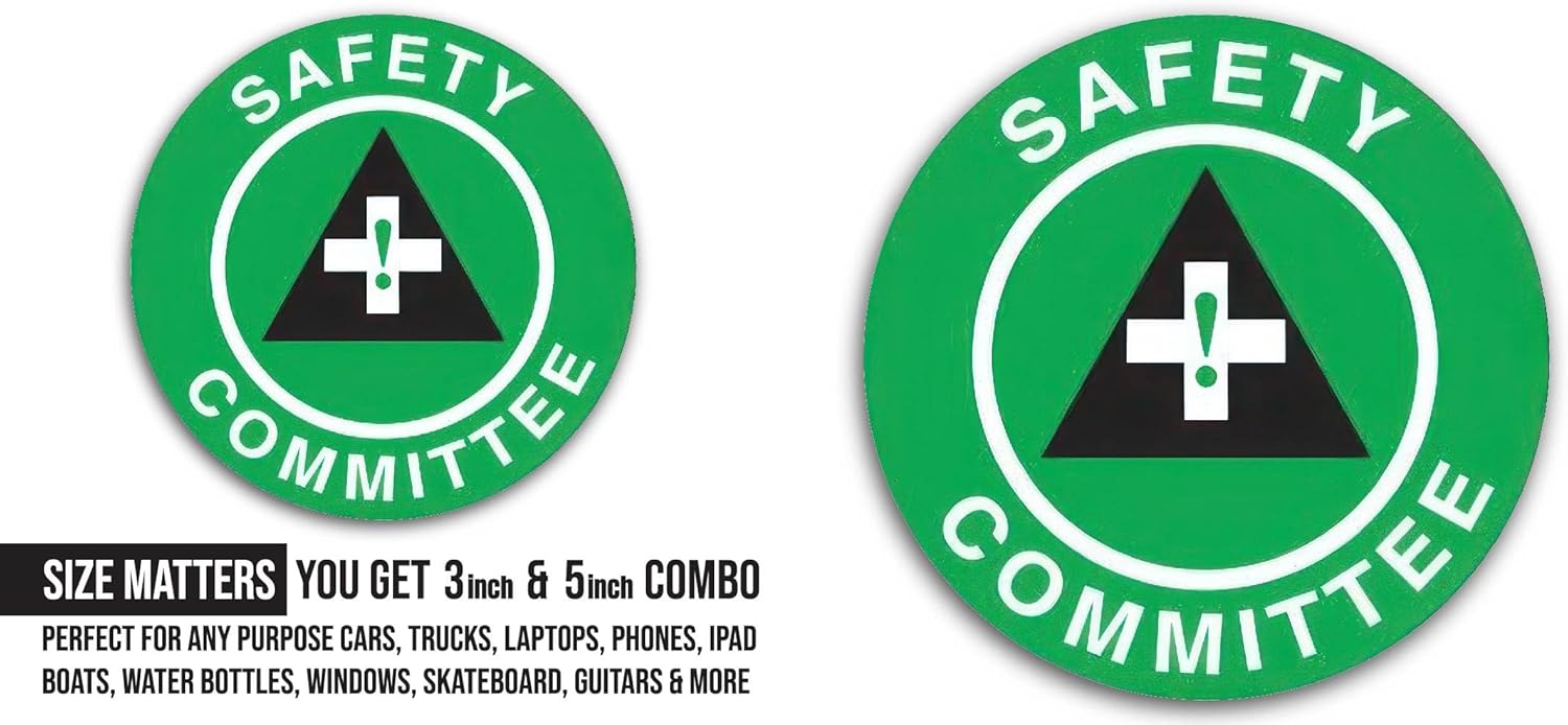 2 (Pieces) 3" and 5" Safety Committee Sticker, Waterproof Vinyl Decals for Many Purpose Like Cars, Trucks, Laptops, Phones, Windows and More