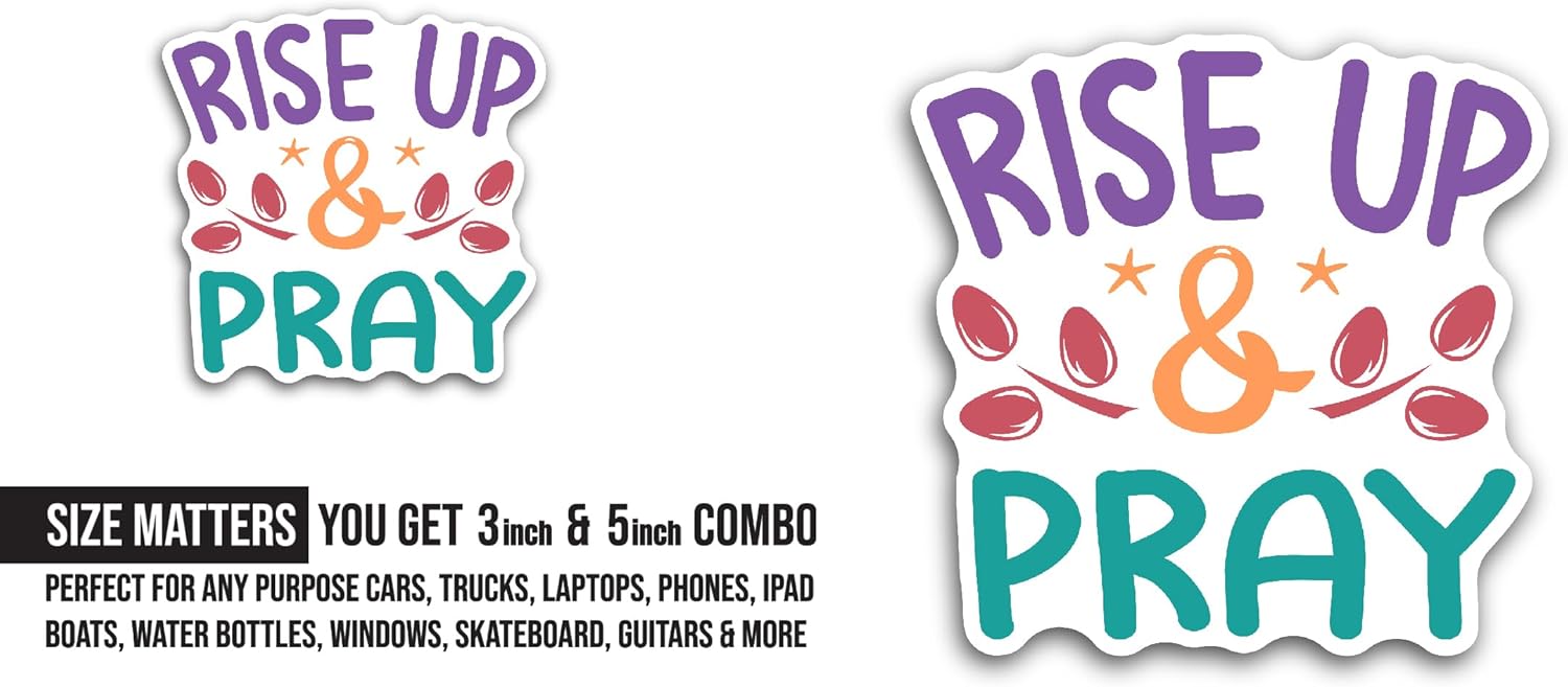 2 (Pieces) 3" and 5" Rise Up Text Sticker, Waterproof Vinyl Decals for Many Purpose Like Cars, Trucks, Laptops, Phones, Windows and More