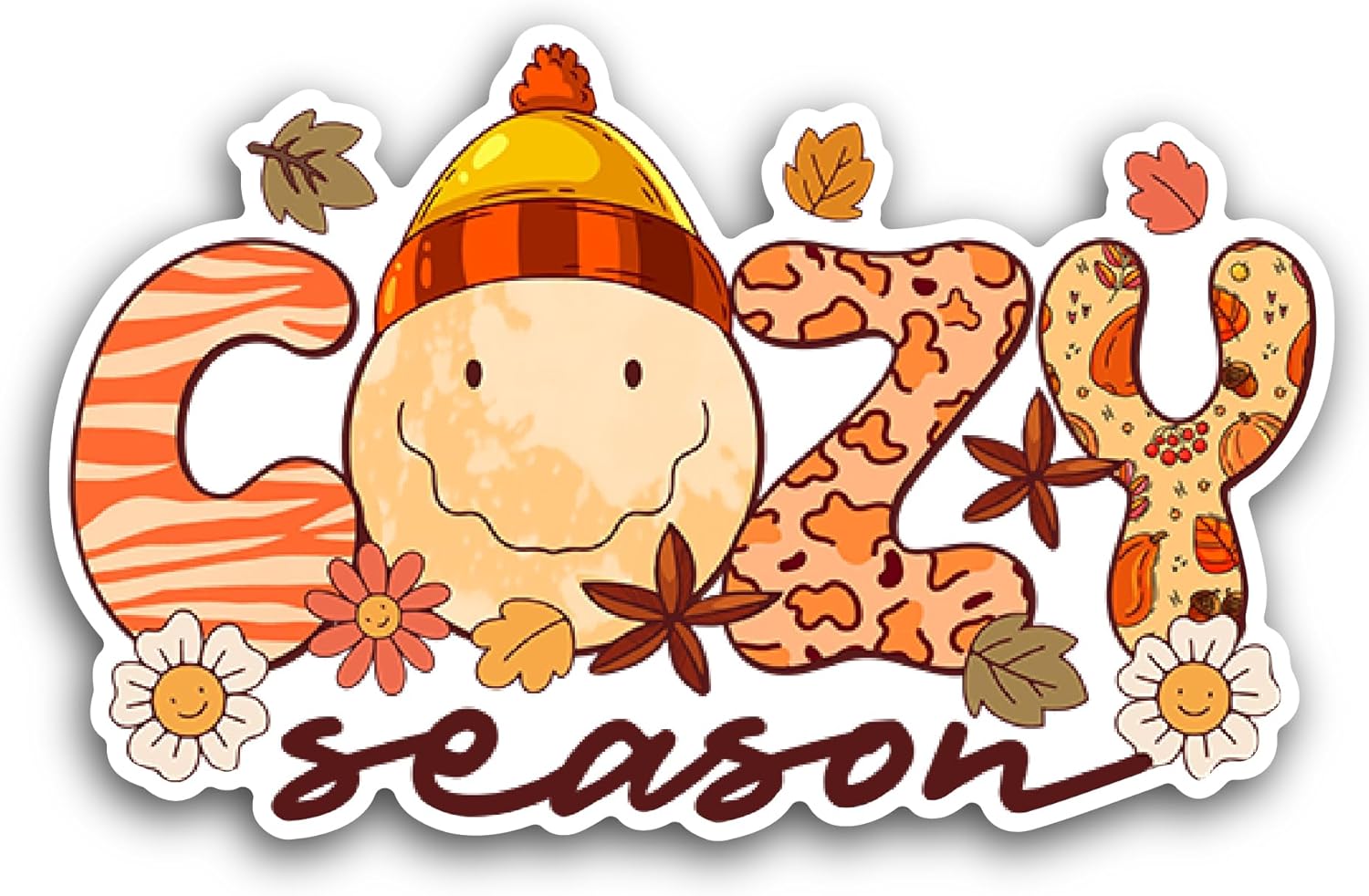 2 (Pieces) 3" and 5" Cozy Season Sticker, Waterproof Vinyl Decals for Many Purpose Like Cars, Trucks, Laptops, Phones, Windows and More