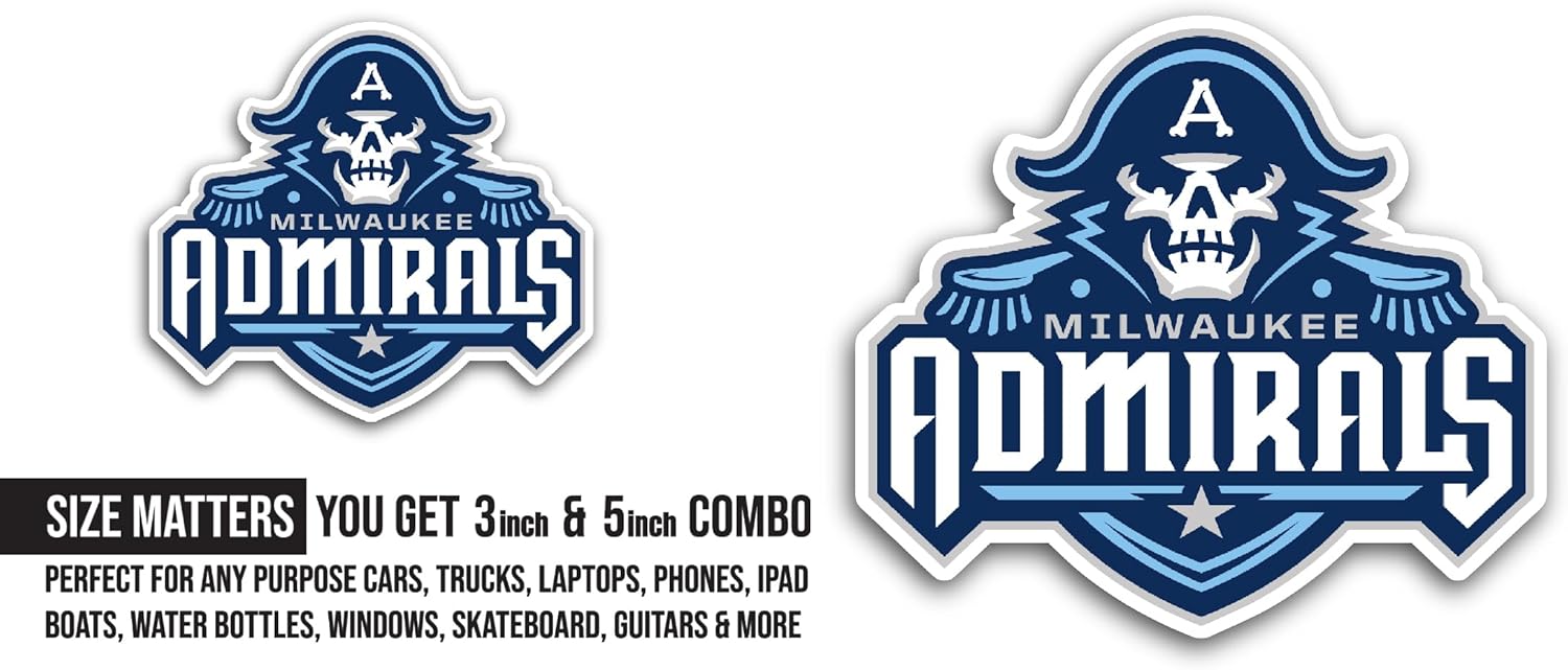 2 (Pieces) 3" and 5" Milwaukee Adm1rals Sticker, Waterproof Vinyl Decals for Many Purpose Like Cars, Trucks, Laptops, Phones, Windows and More