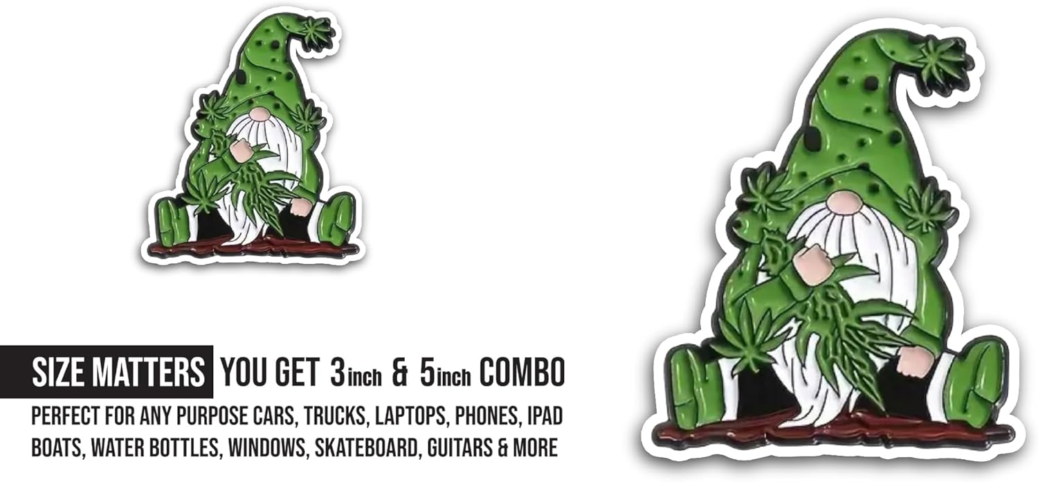 2 (Pieces) 3" and 5" Garden Gnome Sticker, Waterproof Vinyl Decals for Many Purpose Like Cars, Trucks, Laptops, Phones, Windows and More