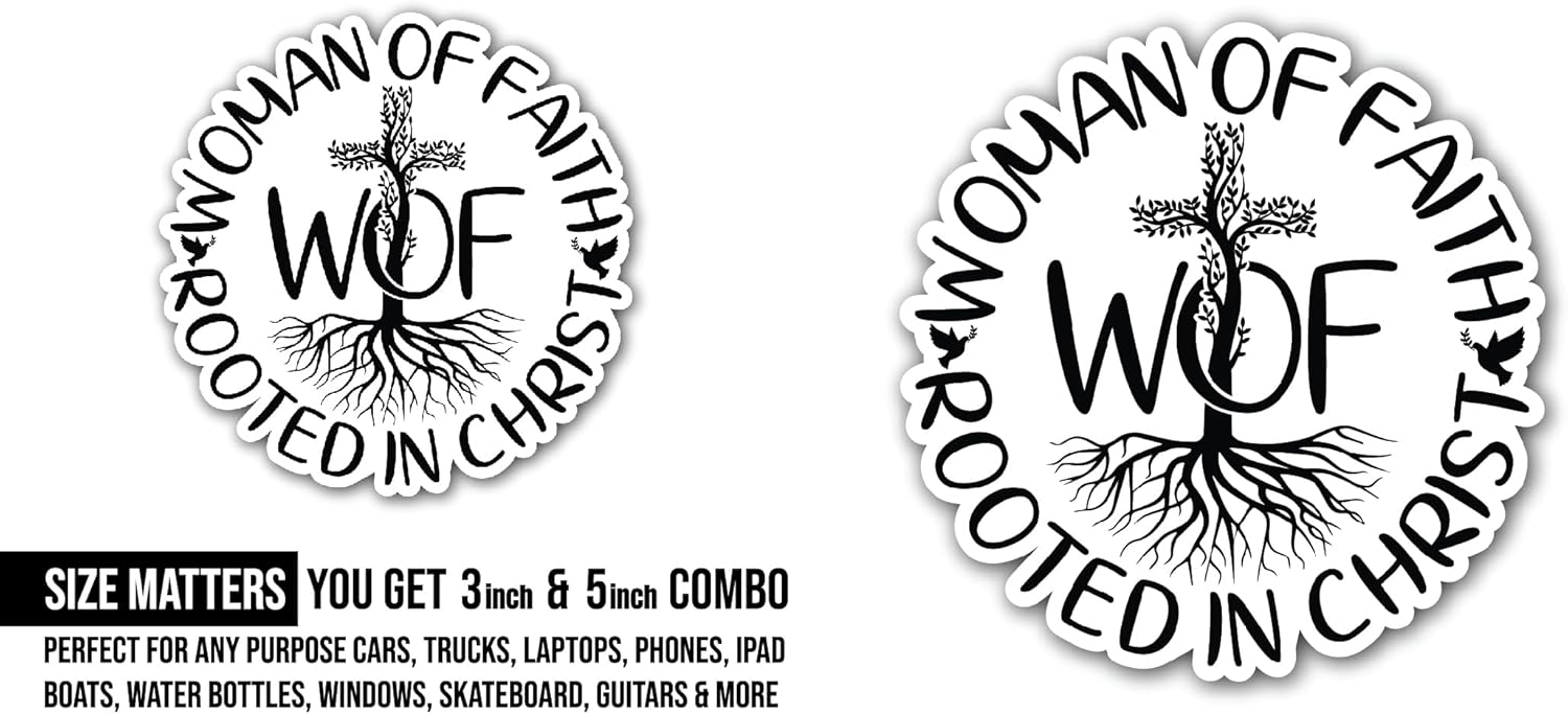 2 (Pieces) 3" and 5" Women of Faith Sticker, Waterproof Vinyl Decals for Many Purpose Like Cars, Trucks, Laptops, Phones, Windows and More