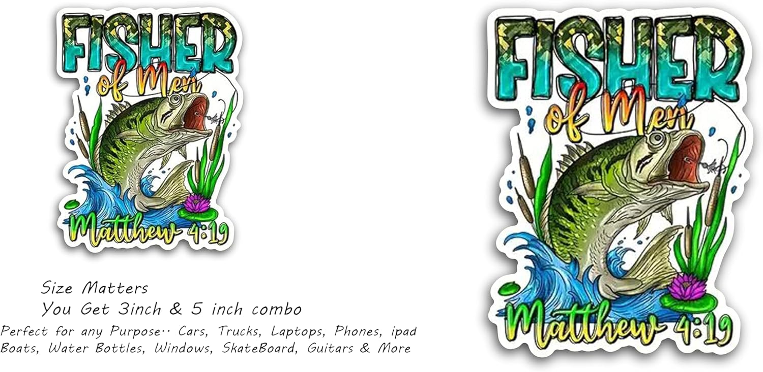 2 (Pieces) 3" and 5" Fisher of Men Message Sticker Decal Sticker,Waterproof Vinyl Decals for Many Purpose Like Cars, Trucks, Laptops, Phones, Windows and More