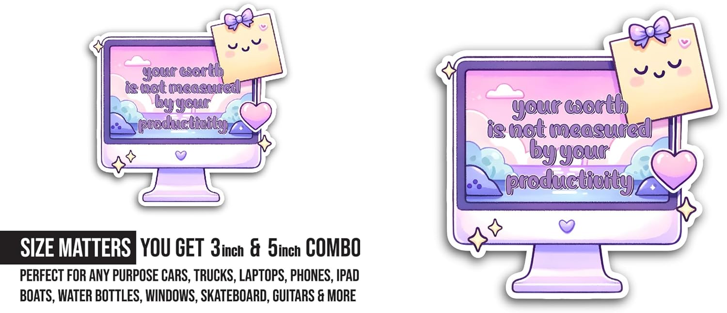 2 (Pieces) 3" and 5" Your Worth is Not Measured Sticker, Waterproof Vinyl Decals for Many Purpose Like Cars, Trucks, Laptops, Phones, Windows and More