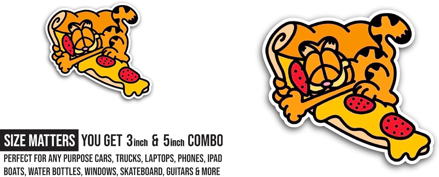 2 (Pieces) 3" and 5" Garfi3ld Cat Sticker, Waterproof Vinyl Decals for Many Purpose Like Cars, Trucks, Laptops, Phones, Windows and More