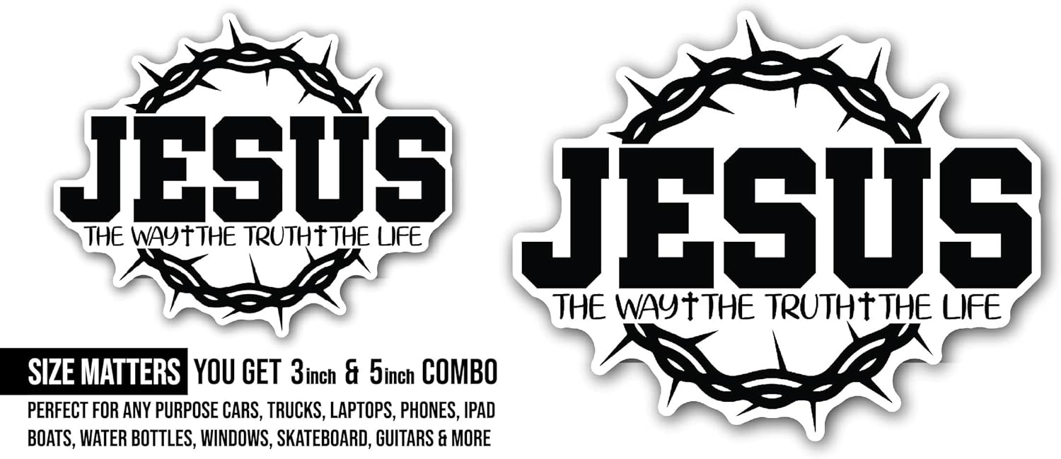 2 (Pieces) 3" and 5" Jesus Bold Text Sticker, Waterproof Vinyl Decals for Many Purpose Like Cars, Trucks, Laptops, Phones, Windows and More