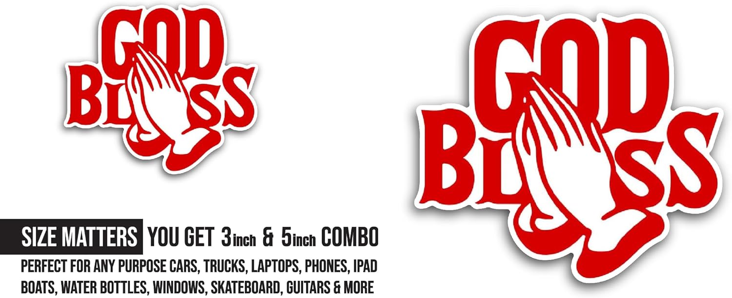 2 (Pieces) 3" and 5" God Bless Message Sticker, Waterproof Vinyl Decals for Many Purpose Like Cars, Trucks, Laptops, Phones, Windows and More